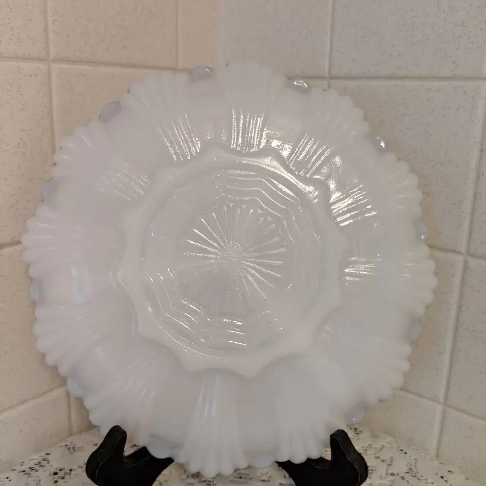 Vintage Milk Glass Divided Dish Vegetable Tray Gold Trim